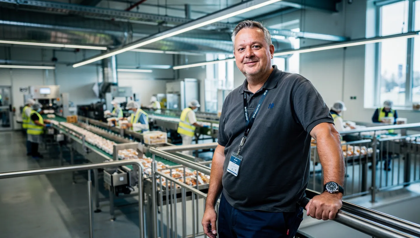 Operations manager standing in a modern food production facility
