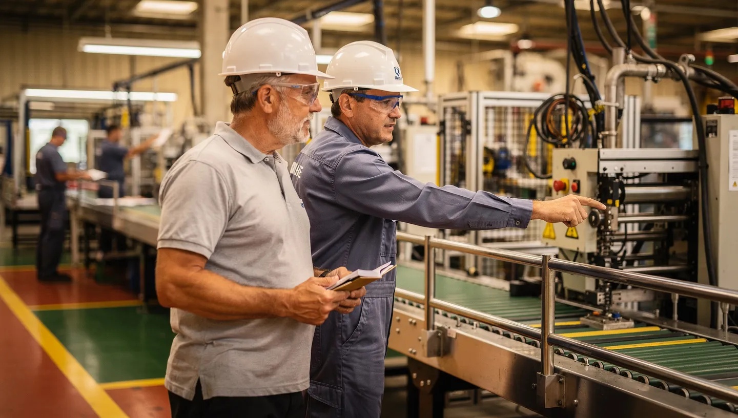 Manager walking the floor during a gemba walk to observe processes and engage with operators
