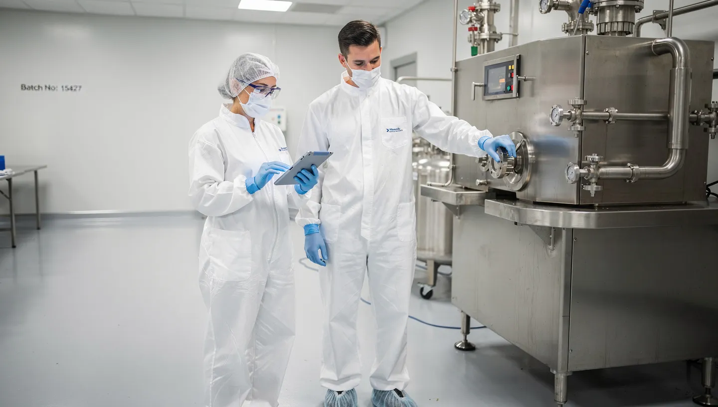 Quality auditor inspecting production equipment with a digital checklist on a tablet