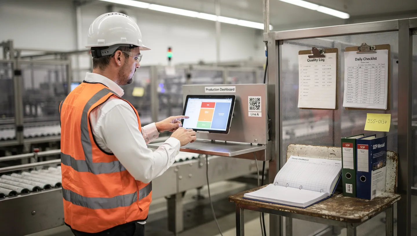 Operator working at a single unified interface on a modern production floor